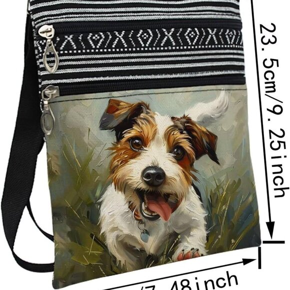 Crossbody Bag Polyester Parson Jack Russell Terrier Small Ethnic Pattern - Picture 2 of 7